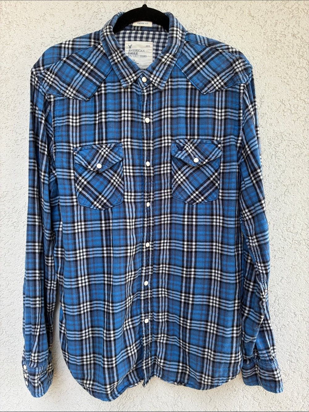 American Eagle Blue Plaid snap up  Shirt  western style